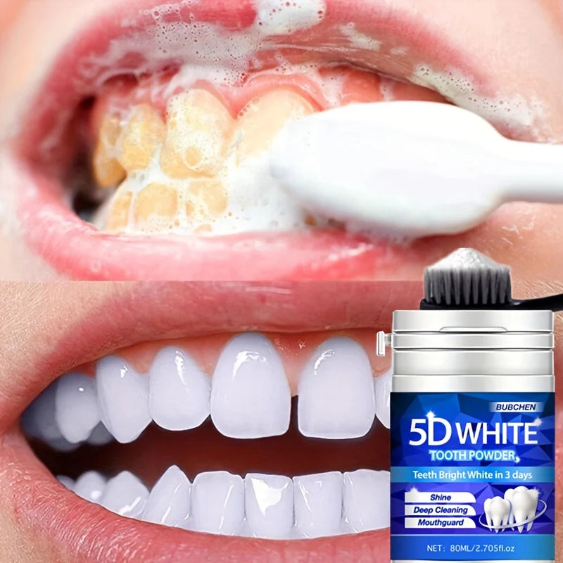 Bubchen 5D White Tooth Powder, 80ML Bottle - Natural Pearl Essence, Deep Clean for Brighter Smile, Basic Cleaning Toothpowder