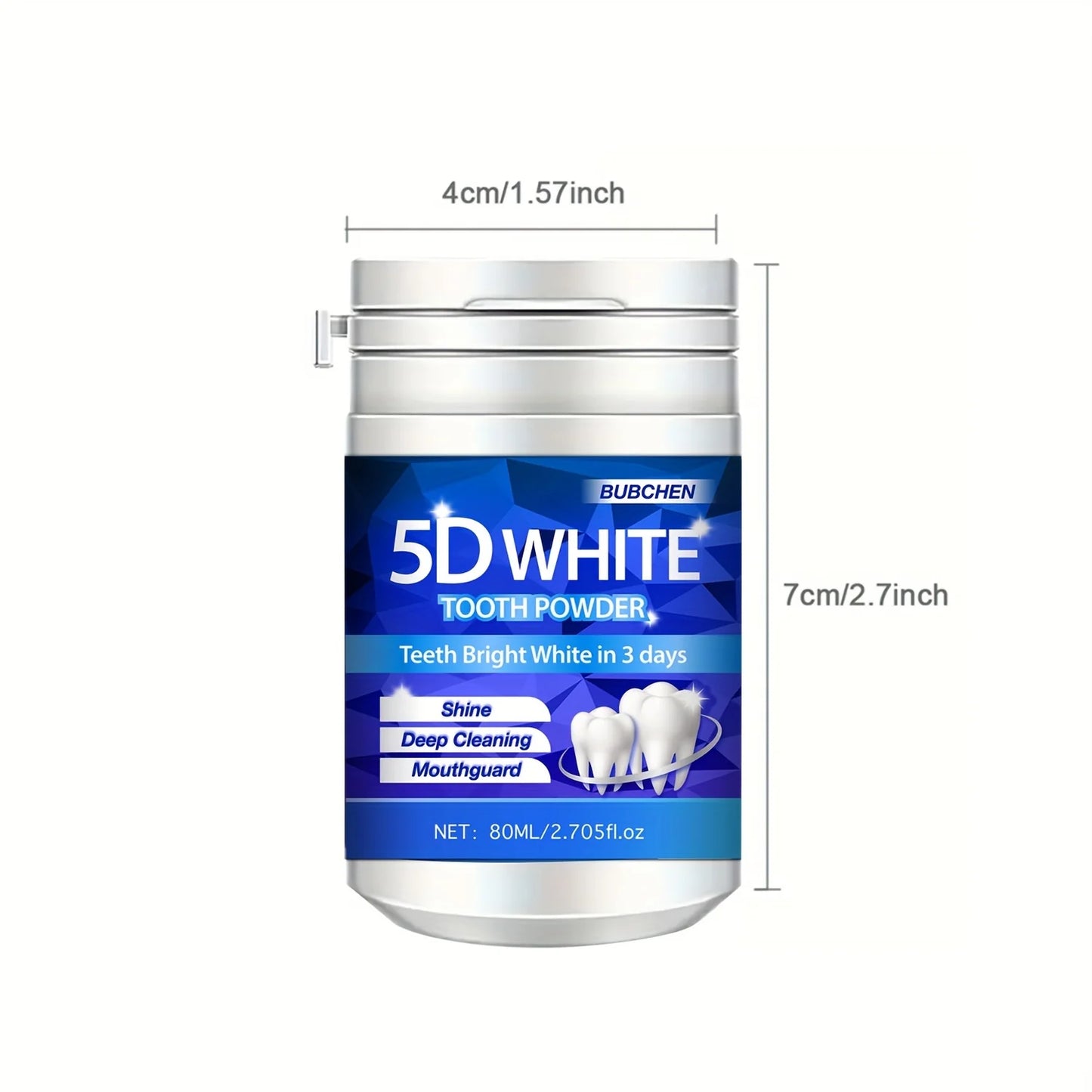 Bubchen 5D White Tooth Powder, 80ML Bottle - Natural Pearl Essence, Deep Clean for Brighter Smile, Basic Cleaning Toothpowder